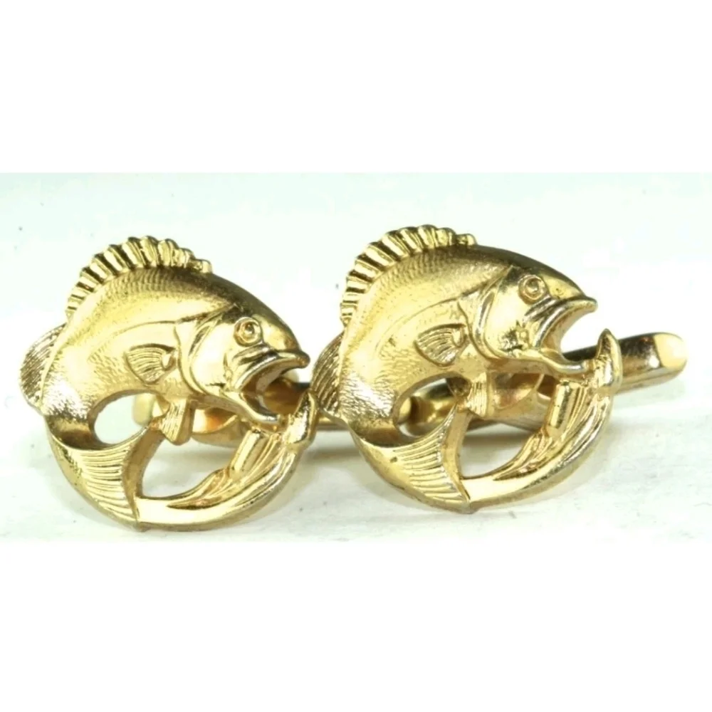 VINTAGE 1950'S HICKOK WIDE MOUTH BASS FISH CUFFLINKS